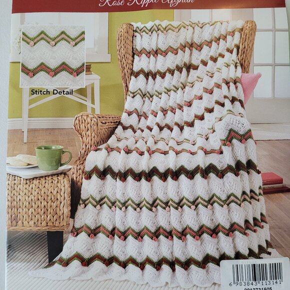 Herrschners Rose Ripple Afghan Crochet Kit - Picture 2 of 6